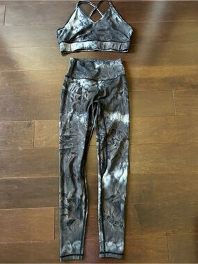 Til You Collapse Black & Gray Tie-Dye Leggings with Matching Sports Bra